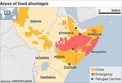 Map Areas of food shortages