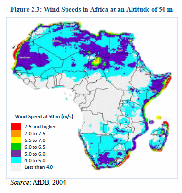 Wind speeds Africa