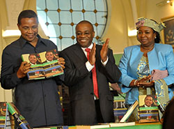 Picture #1 From left to right: president Kikwete, author professor Nyang’oro and Firs Lady Mama Salma Kikwete 