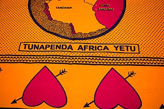 Fragment of kanga from Kenya. With Swahili text: “Tunapenda Africa yetu” (We love our Africa).