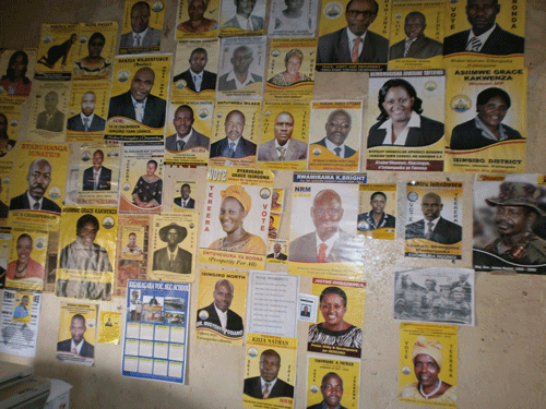 Posters for elections of local councils, Mbarara District, Uganda