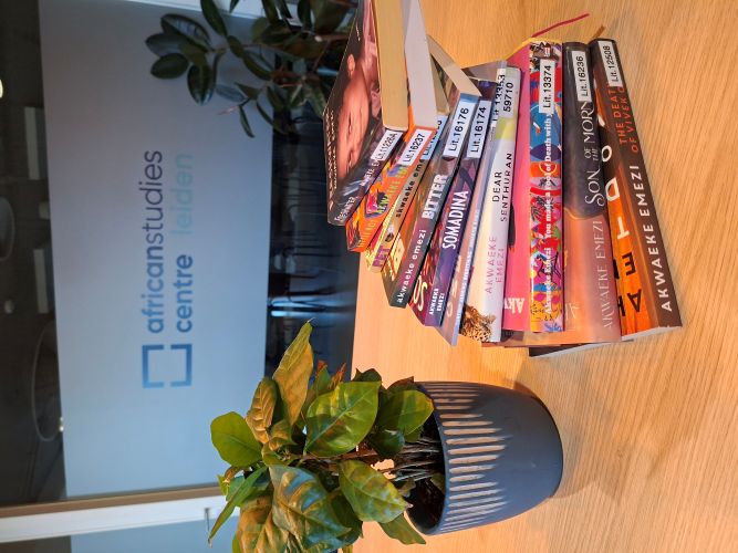 Akwaeke Emezi's books in the African Library, Photo by Angela Robson