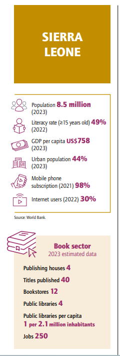 Some demographic and book sector related statistics Sierra Leone. Based on research carried out by an editorial team led by Toussaint Tiendrebeogo, for the UNESCO report on Africa’s book industry